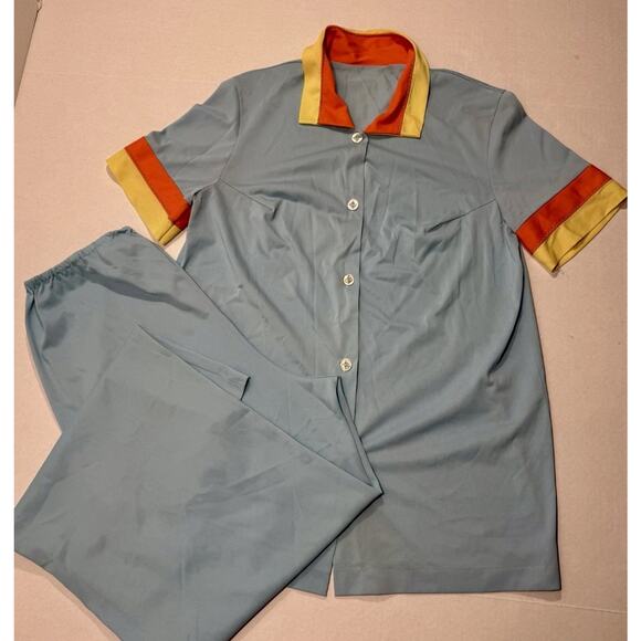 Vintage 60s Hollywood Vassarette Blue Nylon 2 Pc Pajama Set Women’s Size 34 (S) - Picture 1 of 15